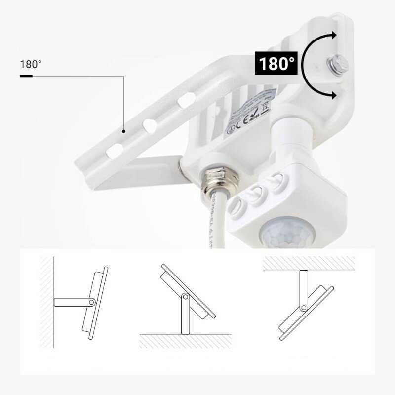 LED prožektorius, baltas, PIR jutiklis, 10W, 120°, šalta balta šviesa 4 LED prožektorius, baltas, PIR jutiklis, 10W, 120°, šalta balta šviesa 4