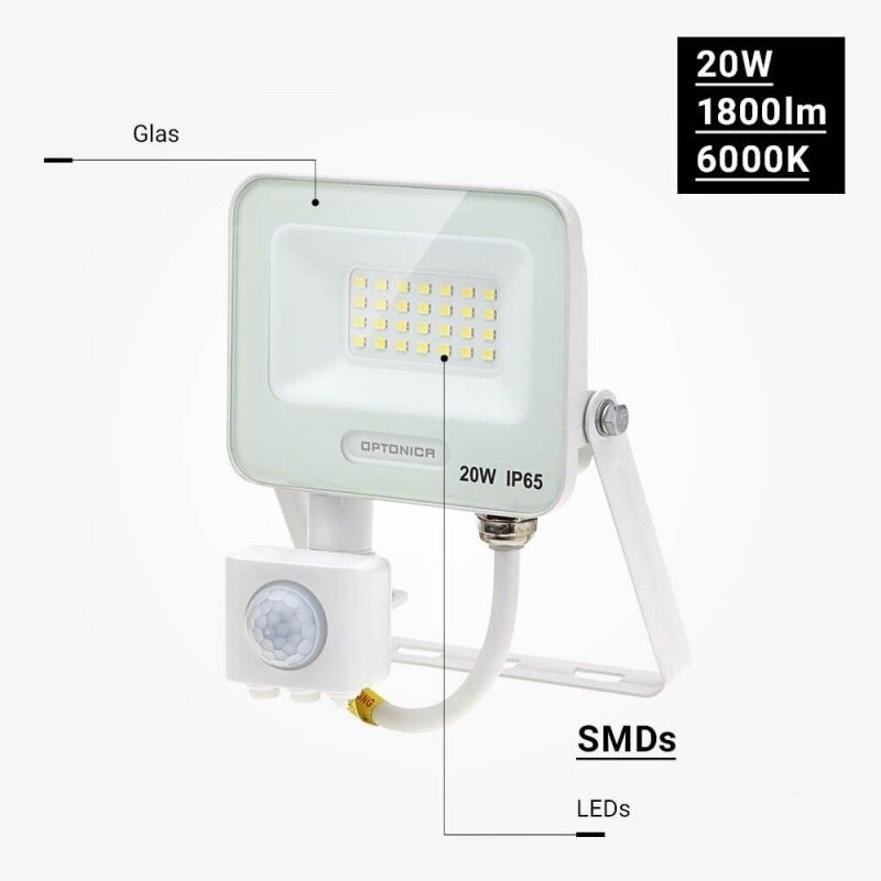 LED prožektorius, baltas, PIR jutiklis, 20W, 120°, neutrali balta šviesa 3