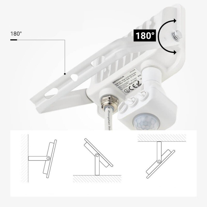 LED prožektorius, baltas, PIR jutiklis, 20W, 120°, neutrali balta šviesa 4