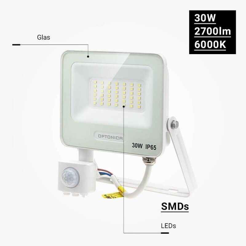 LED prožektorius, baltas, PIR jutiklis, 30W, 120°, neutrali balta šviesa 3 LED prožektorius, baltas, PIR jutiklis, 30W, 120°, neutrali balta šviesa 3