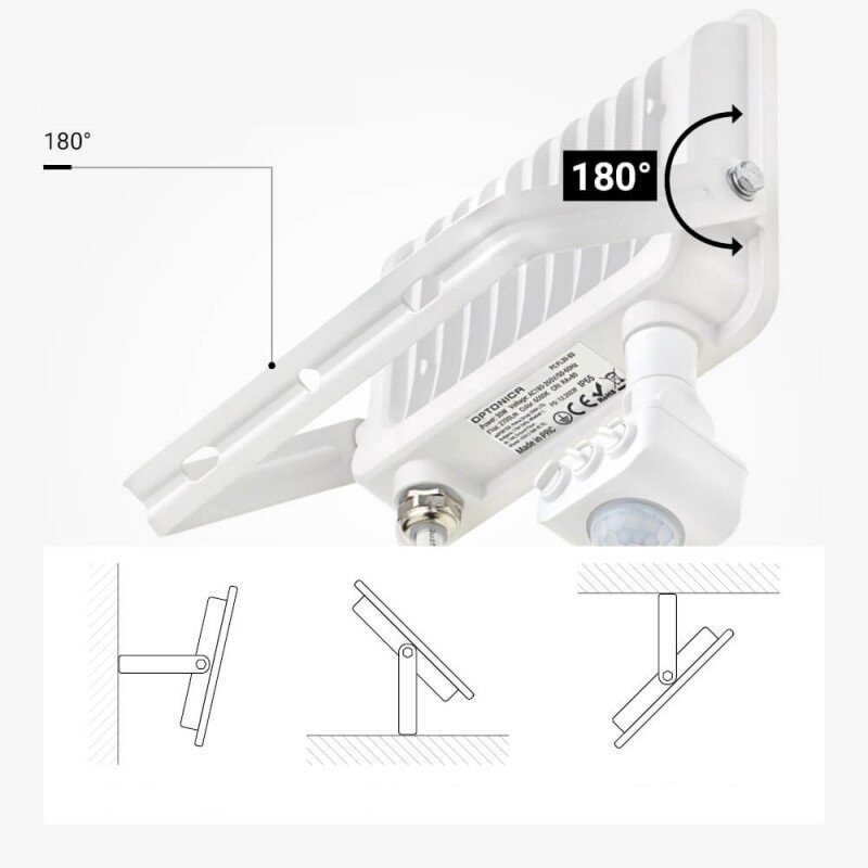 LED prožektorius, baltas, PIR jutiklis, 30W, 120°, šilta balta šviesa 4 LED prožektorius, baltas, PIR jutiklis, 30W, 120°, šilta balta šviesa 4