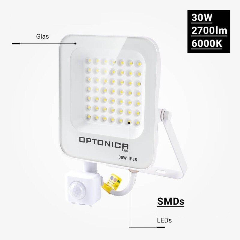 LED prožektorius, baltas, PIR jutiklis, 30W, šilta balta šviesa 3