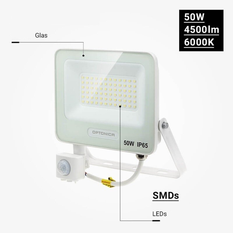 LED prožektorius, baltas, PIR jutiklis, 50W, 120°, neutrali balta šviesa 3