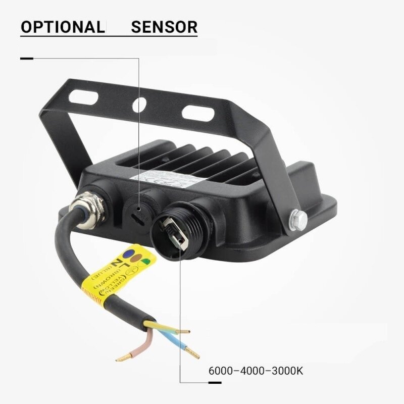 LED Floodlight, Black, 90Lm/W, 20W, CCT 3000K-6000K 2