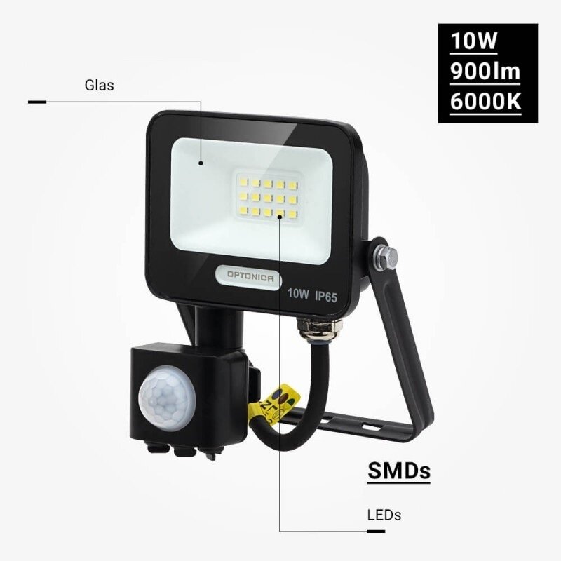 LED Floodlight, Black, PIR Sensor, 10W, 120°, Warm Light 3
