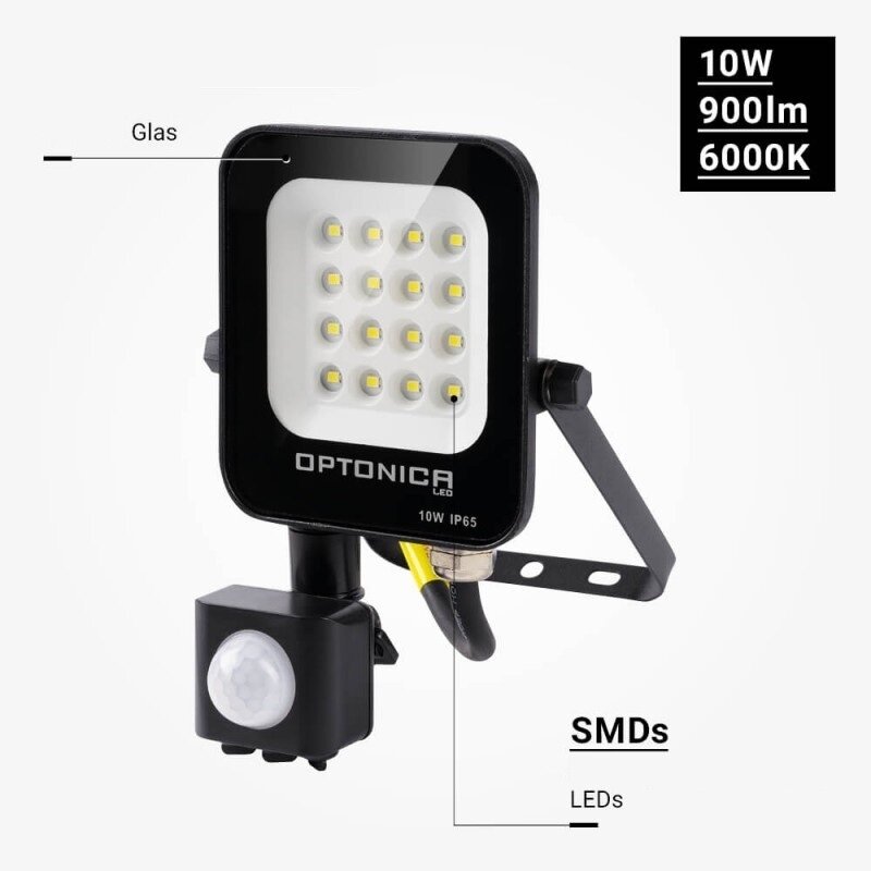 LED prožektorius, juodas, PIR jutiklis, 10W, šilta balta šviesa 3