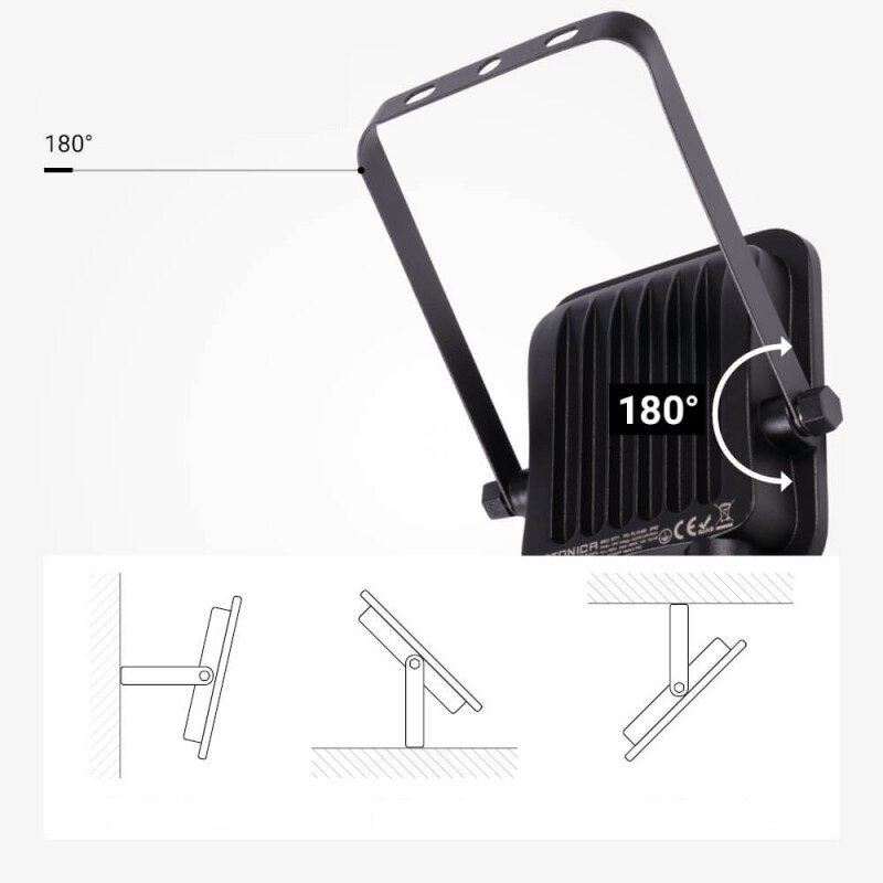 LED prožektorius, juodas, PIR jutiklis, 10W, šilta balta šviesa 4