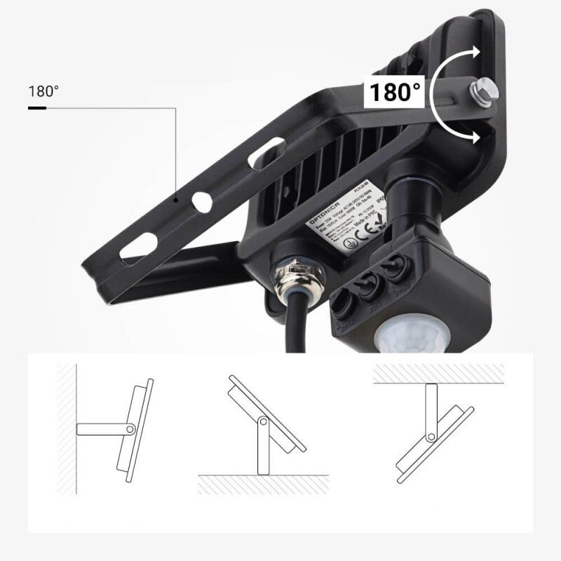 LED prožektorius, juodas, PIR jutiklis, 20W, 120°, šalta balta šviesa 4 LED prožektorius, juodas, PIR jutiklis, 20W, 120°, šalta balta šviesa 4