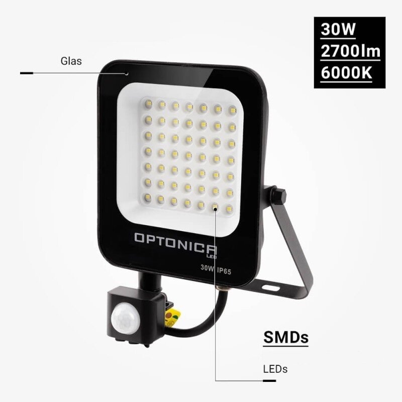 LED prožektorius, juodas, PIR jutiklis, 30W, šilta balta šviesa 3