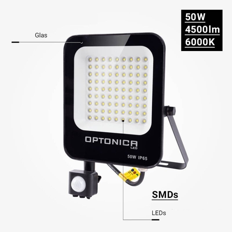 LED prožektorius, juodas, PIR jutiklis, 50W, šalta balta šviesa 3