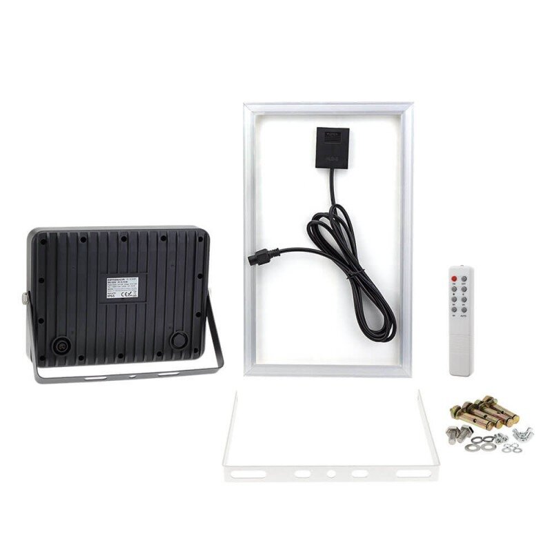 LED Floodlight, Black, with Solar Panel, 10W, White Light 2