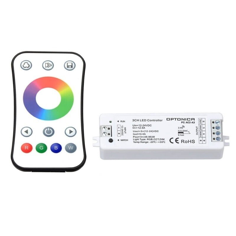 LED RGB maitinimo valdiklis, 12-24V, 4A/kan., 3 kanalai, su IR pulteliu 1