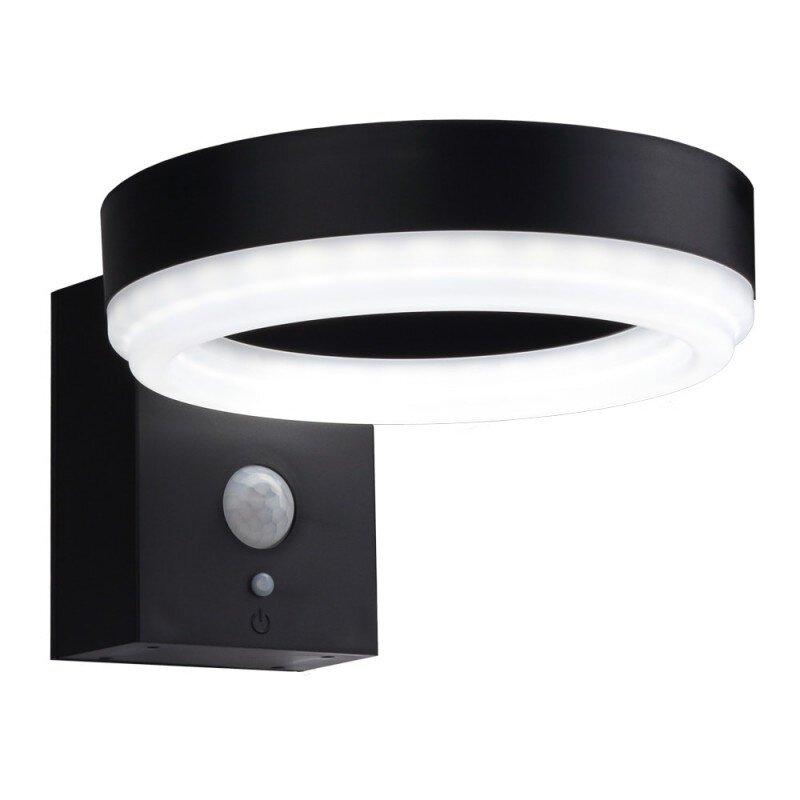 LED Solar Wall Lamp, Black, Round, PIR Sensor, 6W, White Light 2
