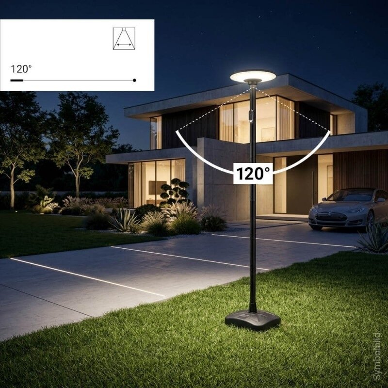LED Solar Garden Lamp, Black, 2.5m Pole, Water Tank, Remote Control, CCT 11