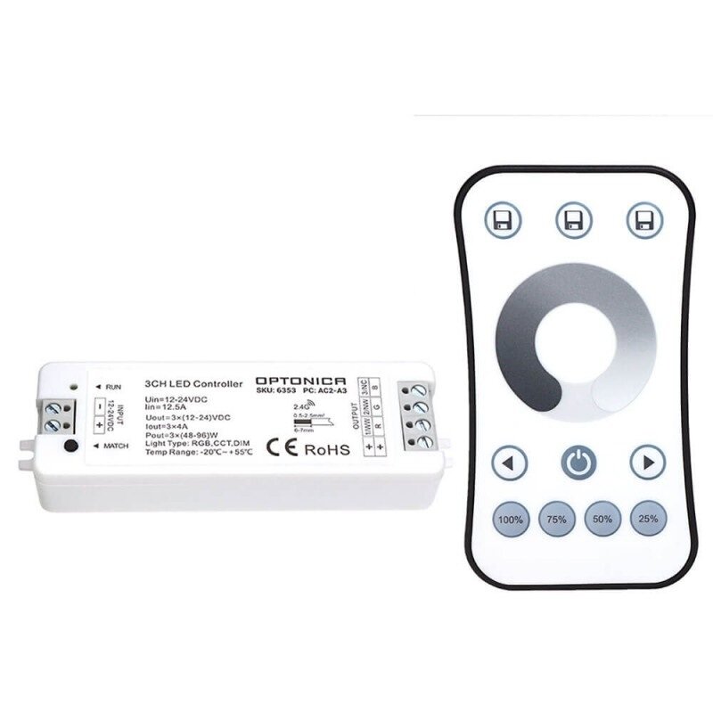 LED One Color Controller, 12-24V, 4A/Ch, 3 Channels, with Remote Console 1