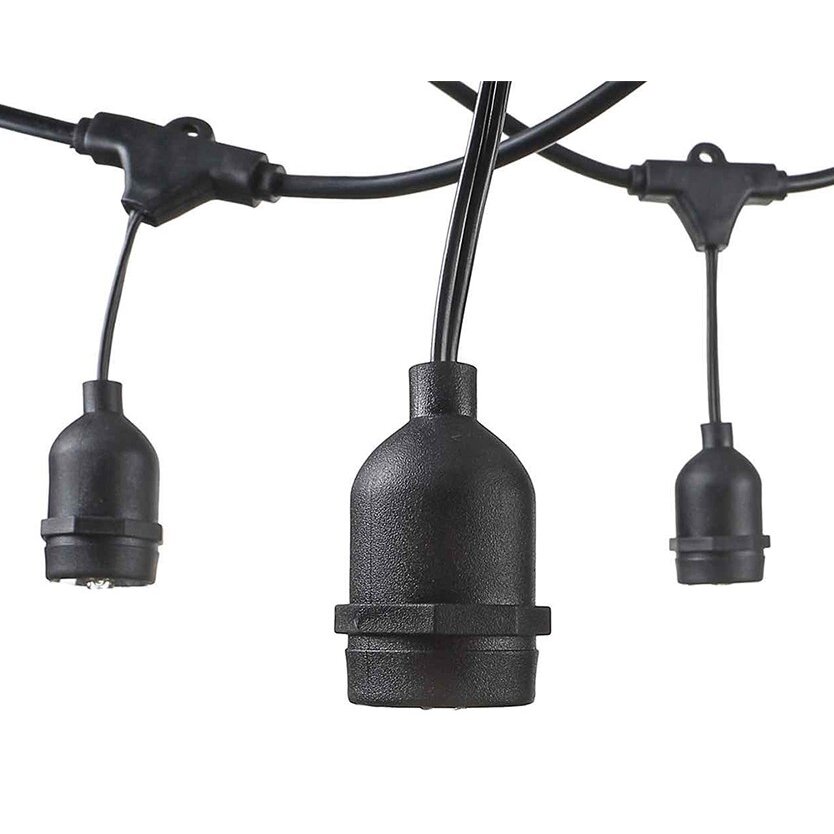 LED Outdoor String Light, Black, 14.4m, 15Pcs., Suspended Sockets, without Bulbs