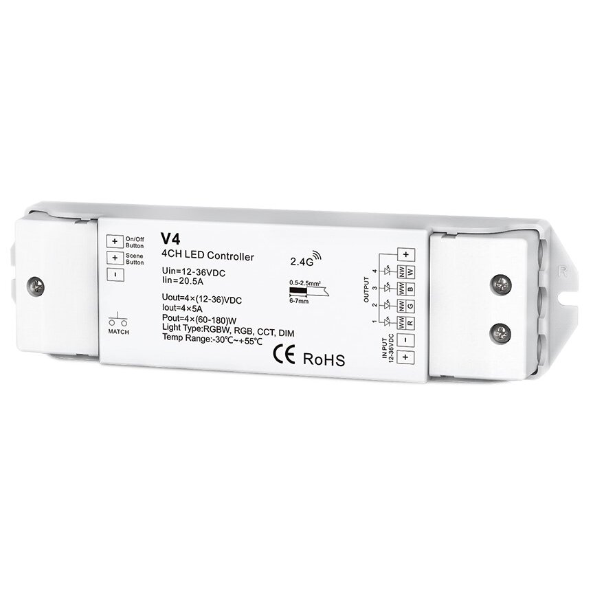LED RGB/RGBW Controller, 4CH 4x5A, V4, Constant Voltage, Remote Control