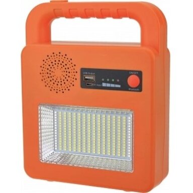 Nešiojamas prožektorius + garsiakalbis, 3.5W, pakraunamas saulėje, Bluetooth, geltonas, CCT spalvos