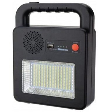Nešiojamas prožektorius + garsiakalbis, 3.5W, pakraunamas saulėje, Bluetooth, juodas, CCT spalvos