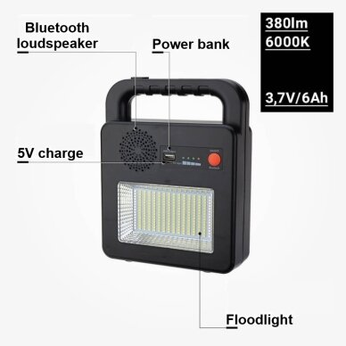 Nešiojamas prožektorius + garsiakalbis, 3.5W, pakraunamas saulėje, Bluetooth, juodas, CCT spalvos 3