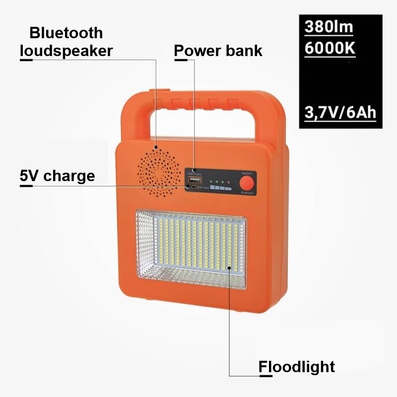 Nešiojamas prožektorius + garsiakalbis, 3.5W, pakraunamas saulėje, Bluetooth, geltonas, CCT spalvos 3 Nešiojamas prožektorius + garsiakalbis, 3.5W, pakraunamas saulėje, Bluetooth, geltonas, CCT spalvos 3
