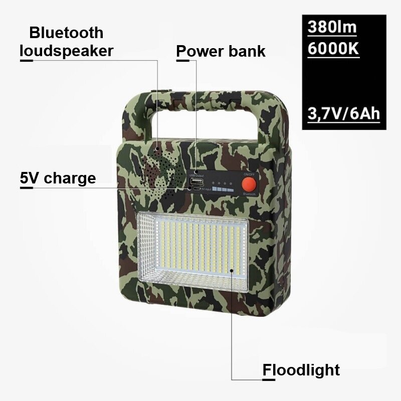 Solar Portable Bluetooth Speaker + Lamp, Camouflage, 3.5W ,CCT 3000K-6000K 3