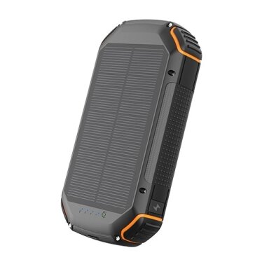 Power bank, 20Ah, 3.7V, saulės panelė 1.2W, LED 4W, juodas ir oranžinis