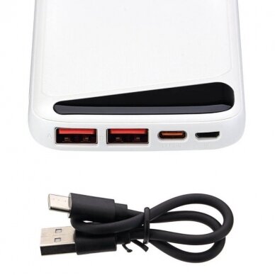 Power bank, 10Ah, 3.7V, Micro/Type-C jungtys, Max išėjimo galia 22.5W, baltas 4