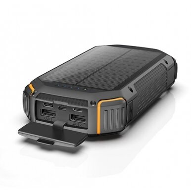 Power bank, 20Ah, 3.7V, Solar 1.2W, LED 4W, Black and Orange 3