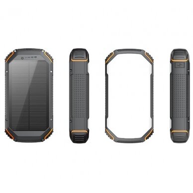 Power bank, 20Ah, 3.7V, Solar 1.2W, LED 4W, Black and Orange 4