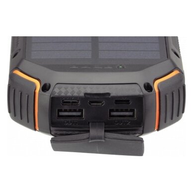 Power bank, 20Ah, 3.7V, Solar 1.2W, LED 4W, Black and Orange 5
