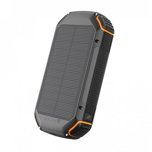 Power bank, 20Ah, 3.7V, Solar 1.2W, LED 4W, Black and Orange 1
