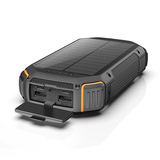 Power bank, 20Ah, 3.7V, Solar 1.2W, LED 4W, Black and Orange 3