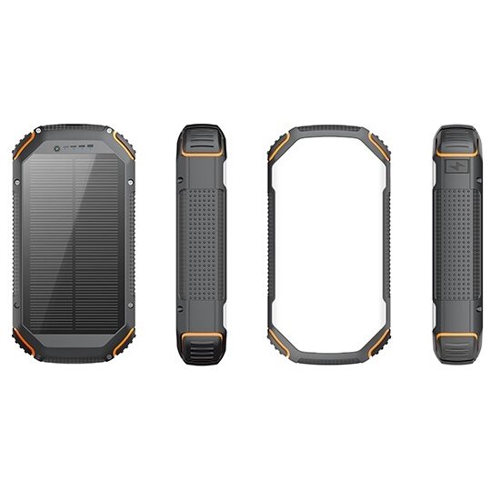 Power bank, 20Ah, 3.7V, Solar 1.2W, LED 4W, Black and Orange 4