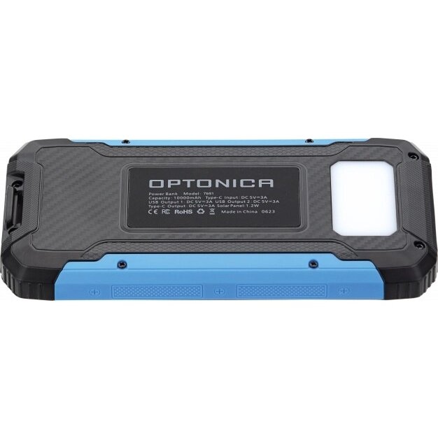 Power bank, 10Ah, 3.7V, Solar 1.2W, LED 2W, Black and Blue 6