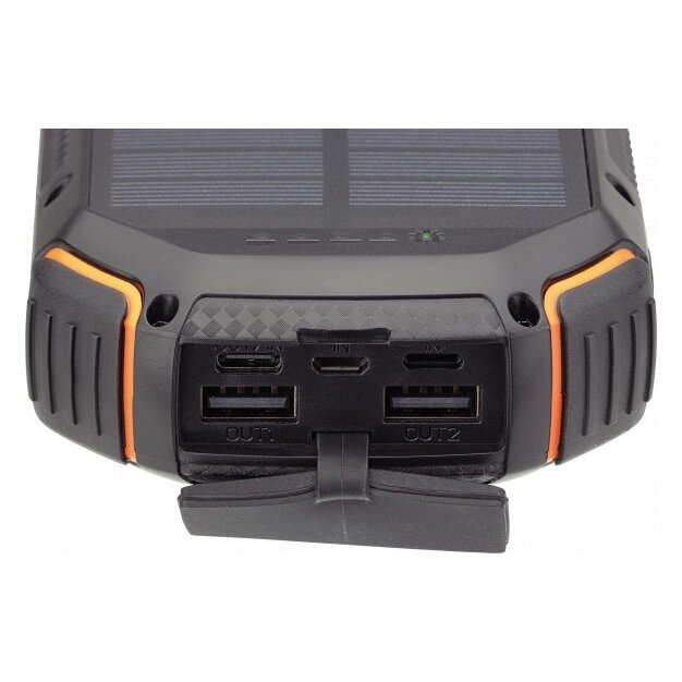 Power bank, 20Ah, 3.7V, Solar 1.2W, LED 4W, Black and Orange 5