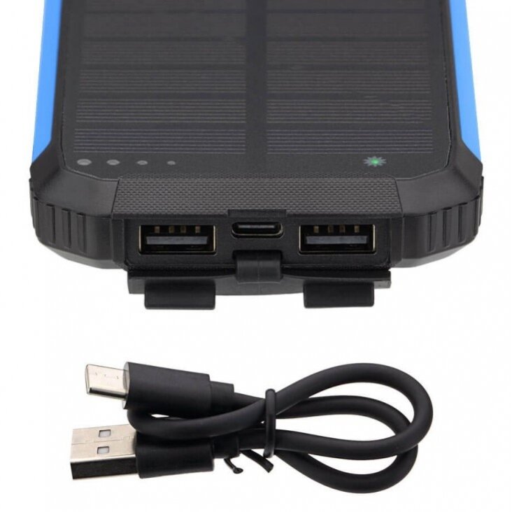 Power bank, 10Ah, 3.7V, Solar 1.2W, LED 2W, Black and Blue 4