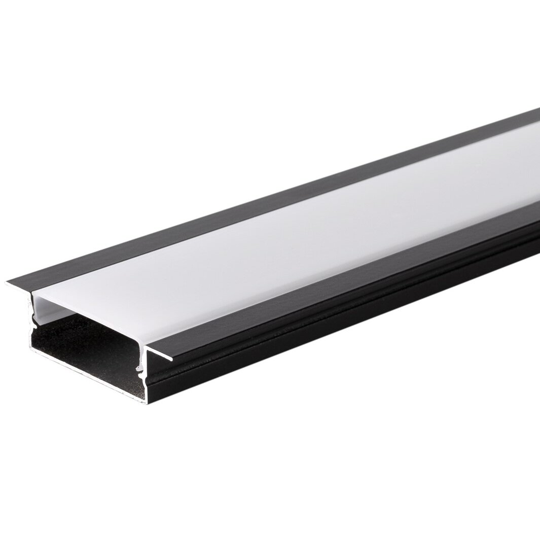 Profilis LED juostai, įleidžiamas, juodas, baltas dangtelis, 41x10mm Profilis LED juostai, įleidžiamas, juodas, baltas dangtelis, 41x10mm