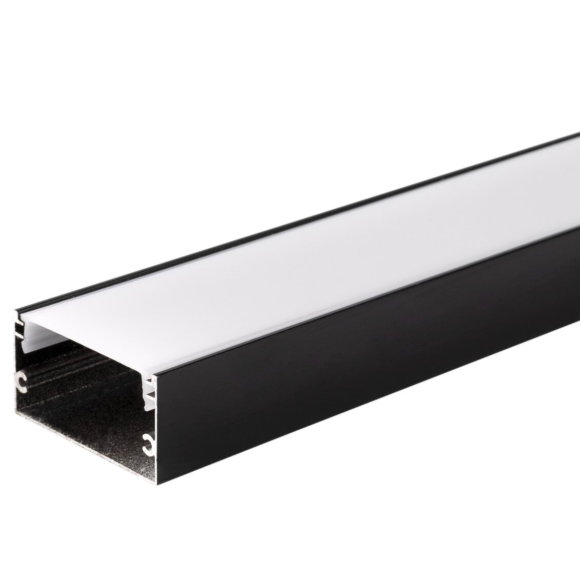 Profilis LED juostai, paviršinis, juodas, baltas dangtelis, 40x20mm Profilis LED juostai, paviršinis, juodas, baltas dangtelis, 40x20mm