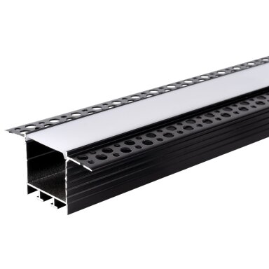 Profilis LED juostai, priglaistomas, juodas, baltas dangtelis, 71.5x35mm