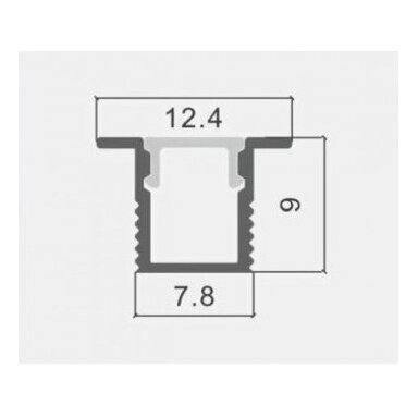 Profilis LED juostai, įleidžiamas, sidabrinis, baltas dangtelis, 12.4x9mm