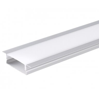 Profilis LED juostai, įleidžiamas, sidabrinis, baltas dangtelis, 41x10mm