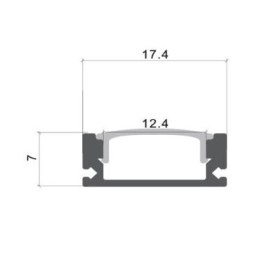 Profilis LED juostai, paviršinis, juodas, baltas dangtelis, 17.4x7x12.4mm