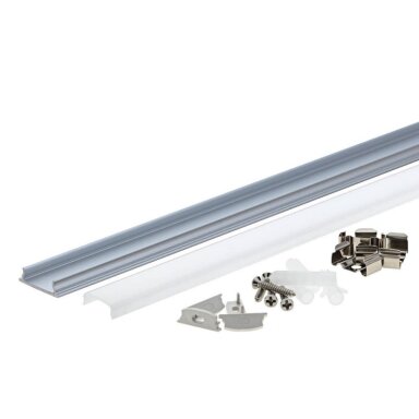 Profilis LED juostai, paviršinis, sidabrinis, baltas dangtelis, 18*6mm