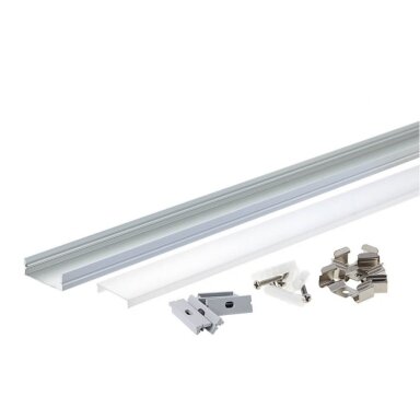 Profilis LED juostai, paviršinis, sidabrinis, baltas dangtelis, 30x10mm