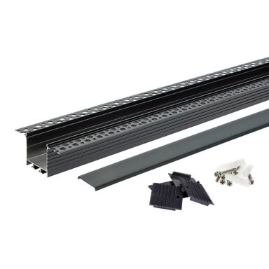 Profilis LED juostai, priglaistomas, juodas, juodas dangtelis, 71.5x35mm