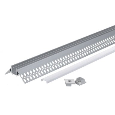 Profilis LED juostai, priglaistomas, pilkas, baltas dangtelis, išoriniam kampui, 53x25mm