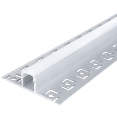 Profilis LED juostai, priglaistomas, pilkas, baltas dangtelis, plokštumai, 53x12.3mm