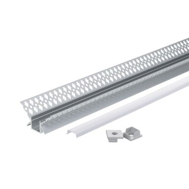 Profilis LED juostai, priglaistomas, pilkas, baltas dangtelis, vidiniam kampui, 48x28mm