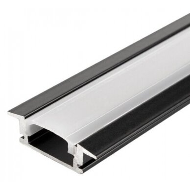 Profilis LED juostai, įleidžiamas, juodas, baltas dangtelis, 24.5x7 Profilis LED juostai, įleidžiamas, juodas, baltas dangtelis, 24.5x7